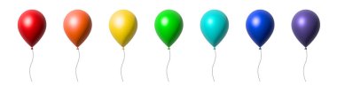 Yüksek kalite süper gerçekçi balonlar. Şeffaf arka planda 3D renkli parti balonları, doğum günü süslemeleri. Uçan parti balon seti, kartlar için tasarım ögesi, davetiyeler vs..