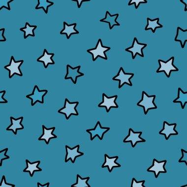 Elle çizilmiş yıldızlı, kusursuz çocuk deseni. Duvar kâğıdı ve bebek partisi için yıldızlar. Çocuklar için vektör illüstrasyonu.