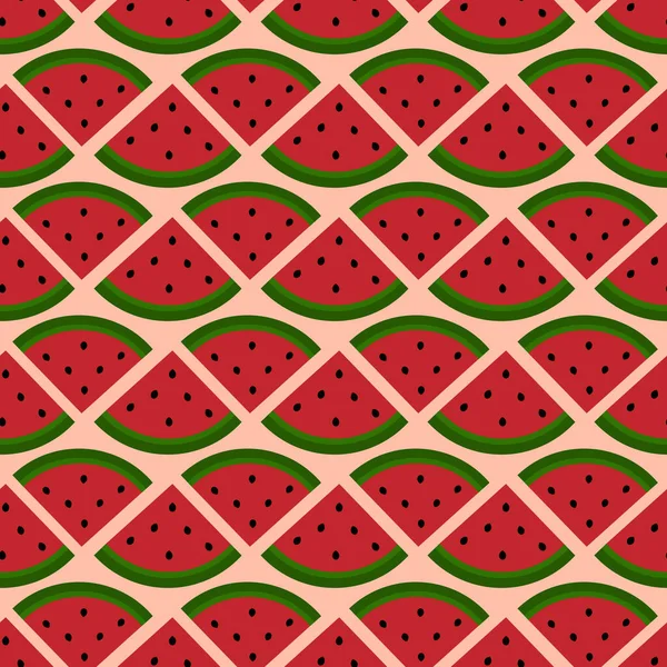 Simple Seamless Watermelon Pattern Rows Watermelon Slices Seeds Pink Background — Wektor stockowy