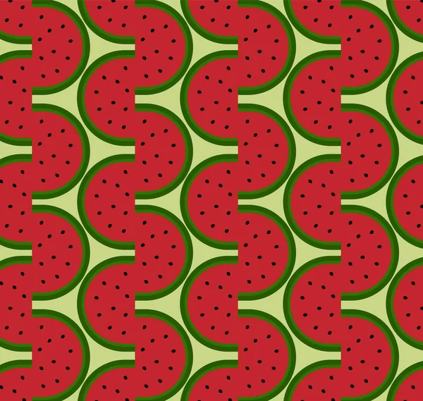 Simple Seamless Watermelon Pattern Wavy Lines Made Watermelon Slices Seeds — Wektor stockowy