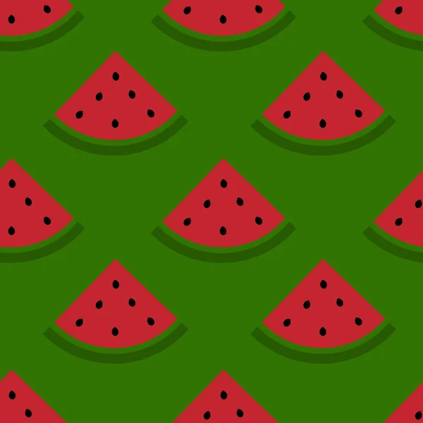 Simple Seamless Watermelon Pattern Watermelon Slices Seeds Dark Green Background — Stockový vektor