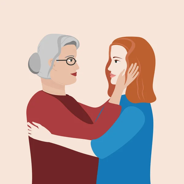Mother Day Concept Older Woman Grey Hair Hug Younger Her — Διανυσματικό Αρχείο