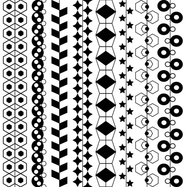White Black Geometric Abstract Seamless Geometric Pattern Stars Circles Rhombus — Stock Vector