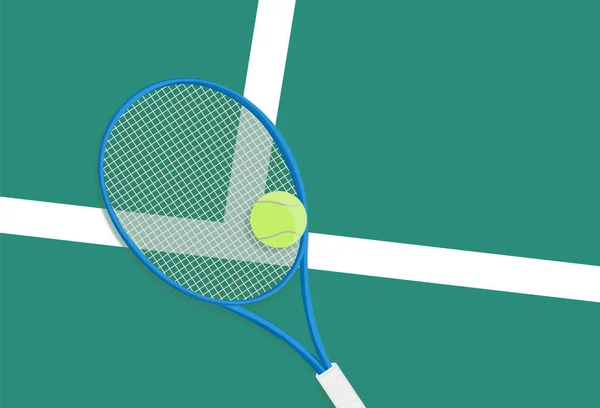 Fond Tennis Composition Sportive Avec Balle Tennis Jaune Raquette Sur — Image vectorielle