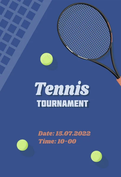 Vertical Tennis Championship Tournament Plakát Vnitřní Venkovní Námořně Modrá Raketa — Stockový vektor
