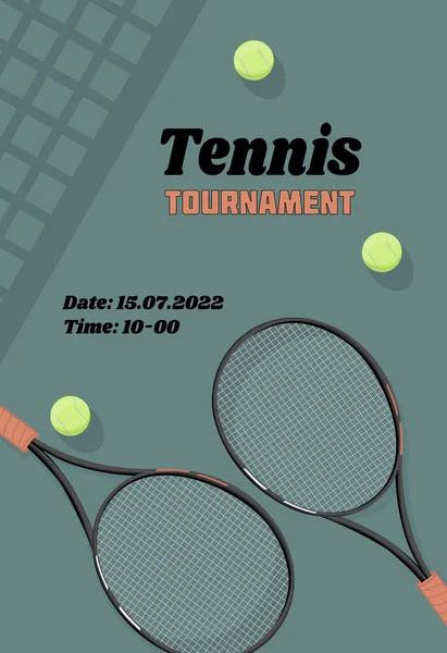 Vertical Tennis Championship Tournament Poster Indoor Outdoor Blue Racket Court — Vettoriale Stock