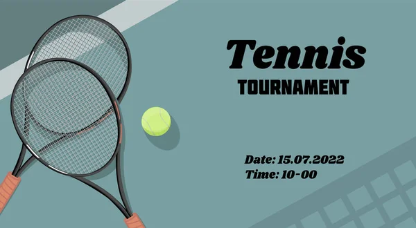 Tennis Championship Tournament Poster Indoor Outdoor Blue Racket Court Close — Vettoriale Stock