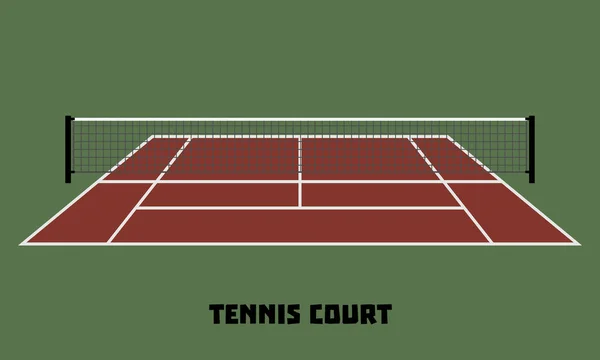 Dark Red Tennis Court Green Net Background Flat Vector Illustration — Stockvektor