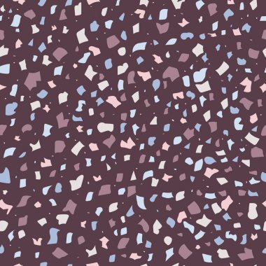 Dark purple Terrazzo flooring vector seamless pattern. Modern stone color pastel marble wallpaper for print and web.Texture of classic Italian type of floor in Venetian style composed of natural stone, granite, quartz, marble, glass and concrete