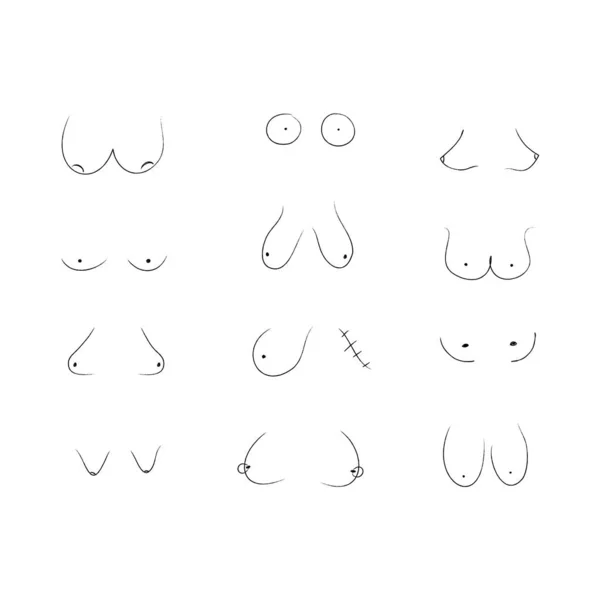 Different Types Hand Drawn Breasts Abstract Female Breast Signs Hand — Stockvector