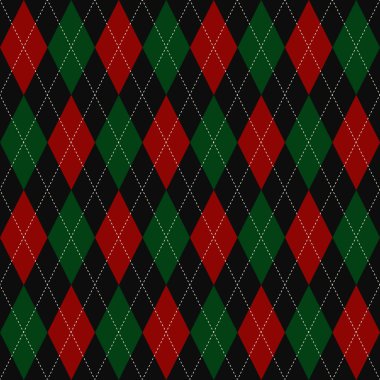 Noel ekoseli baklava deseni. Kraliyet yeşili ve parlak kırmızı elmas motifi. Klasik atmosfer süsü küçük beyaz dikişler. Ev tatili dekorasyonu, iç tekstil, kumaş kumaş, davetiye kartı. Vektör