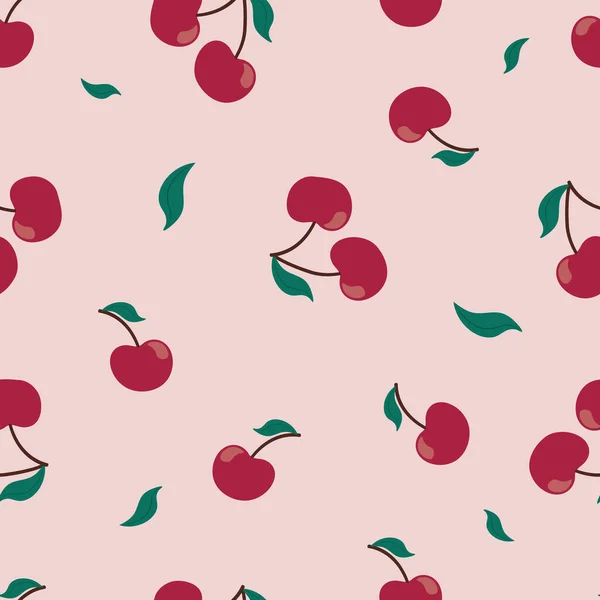 Simple Motif Cerise Rouge Sans Couture Sur Fond Rose Clair — Image vectorielle