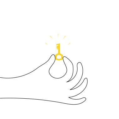 El fırçası avuç içi parmaklarıyla kilidin çok küçük sarı bir anahtarını tutuyor. Tek elle çizilmiş bir çizim çizgisi logosu çok az sayıda resim içeriyor. Fikir kavramı, güvenlik, çözüm, gizleme sırrı.