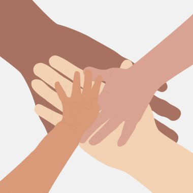 Aile birlikteliği, aile ilişkilerinde çeşitlilik, kabullenme ve hoşgörü hakkında düz çizimler. Dört farklı boyut ve renk birlik ve çeşitliliği temsil etmek için bir arada..