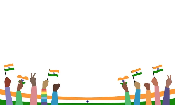기념일 국기로 묘사하고 사람들은 배경에 마음의 깃발을 그린다 인도인 벡터로 — 스톡 벡터