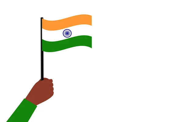インド独立記念日の概念 白地にインド国旗が描かれた手のイラスト 自由インド社会 ベクトルで作成された背景 Webバナー — ストックベクタ