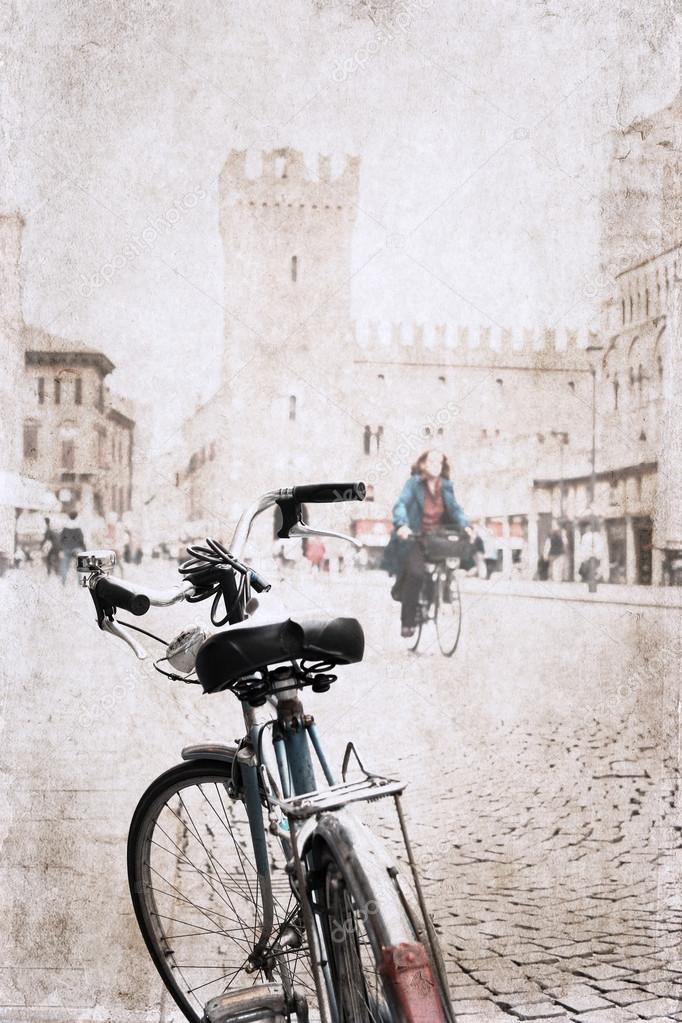 image in grunge style, bicycle