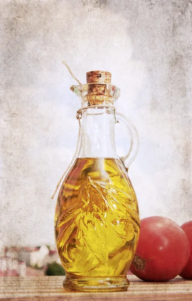 Konstverk i grunge stil, olivolja och tomater — Stockfoto
