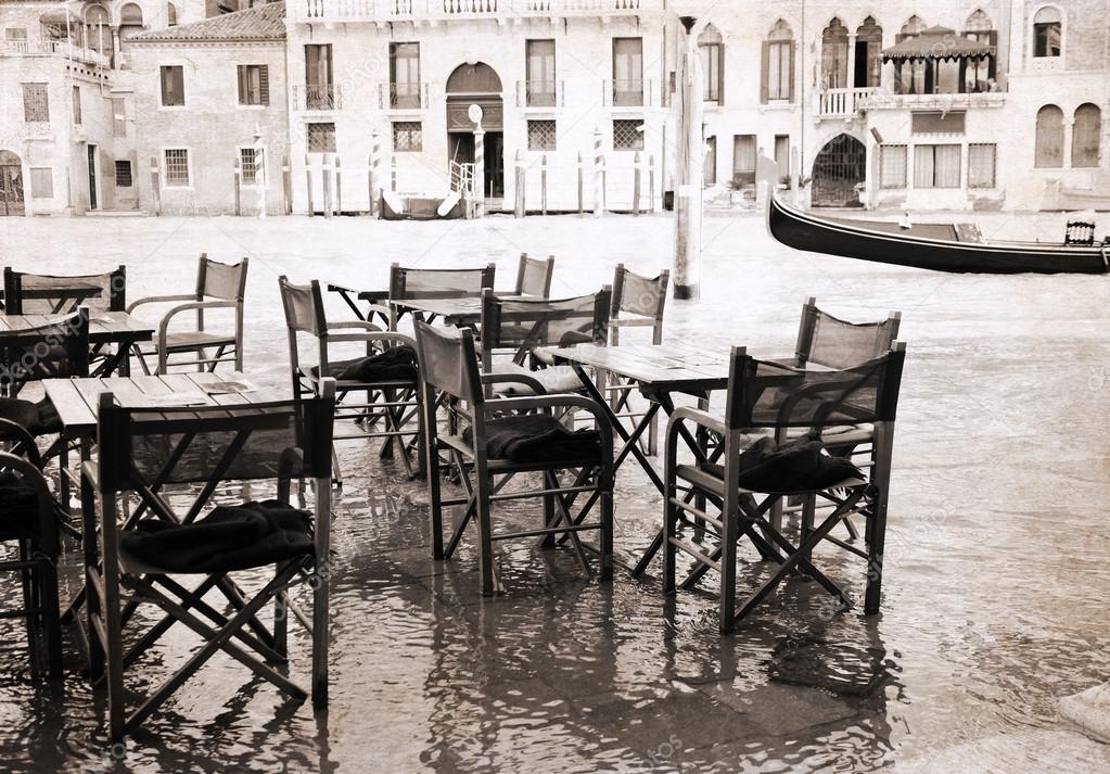 artwork in vintage style, Venice's restaurant, outdoor