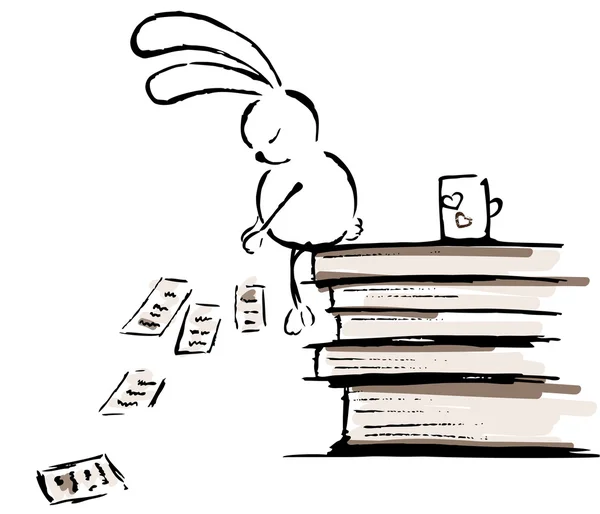 Sleeping rabbit and books — Stock Vector