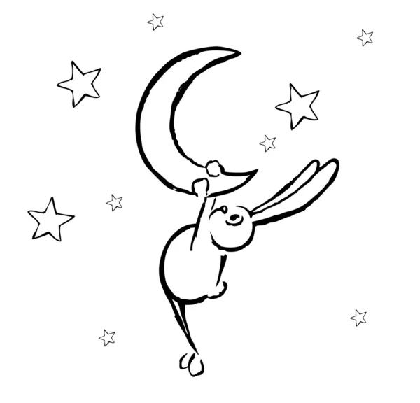 Conejo y la luna — Vector de stock