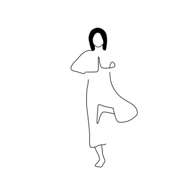 Yoga yapan bir kadın. Meditasyon. Yoga çizgi vektör illüstrasyonu