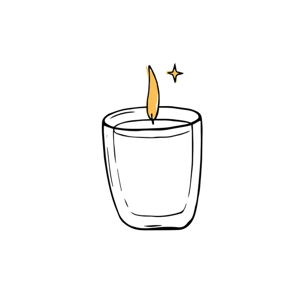 Рука Намальована Свічка Свічка Свічка Палаюча Свічка Скляних Банках Каракулі — стоковий вектор