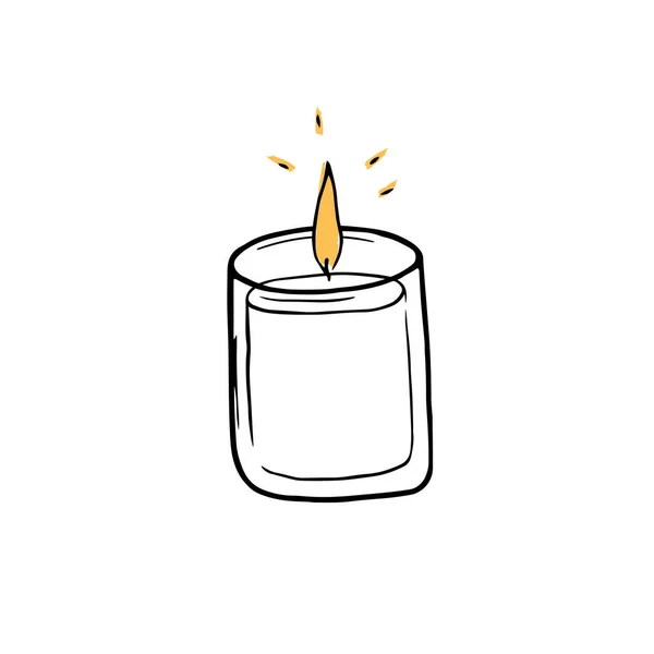 Ručně Tažená Svíčka Doodle Candle Hořící Vonná Svíčka Skleněných Sklenicích — Stockový vektor