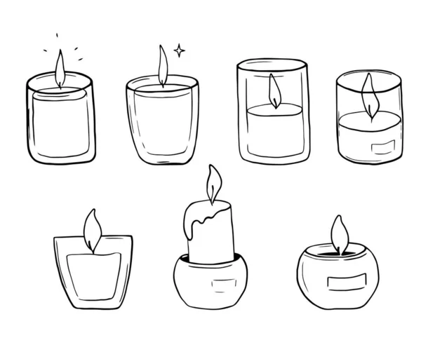 手拉着一套蜡烛 涂鸦蜡烛Doodle Candles 在玻璃瓶涂鸦中燃烧香气蜡烛 — 图库矢量图片#