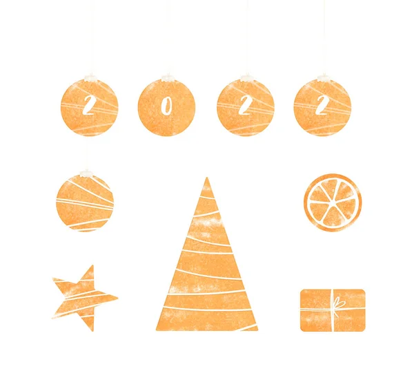 Año Nuevo Navidad Clipart Árbol Navidad Decoraciones Estrella Regalo Naranja —  Fotos de Stock