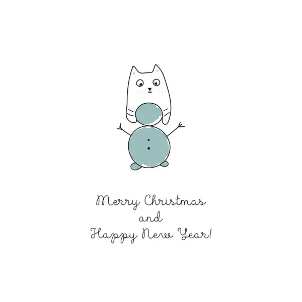 Christmas Card Funny Cat Doodle Vector Illustration Winter Illustration — Stock Vector