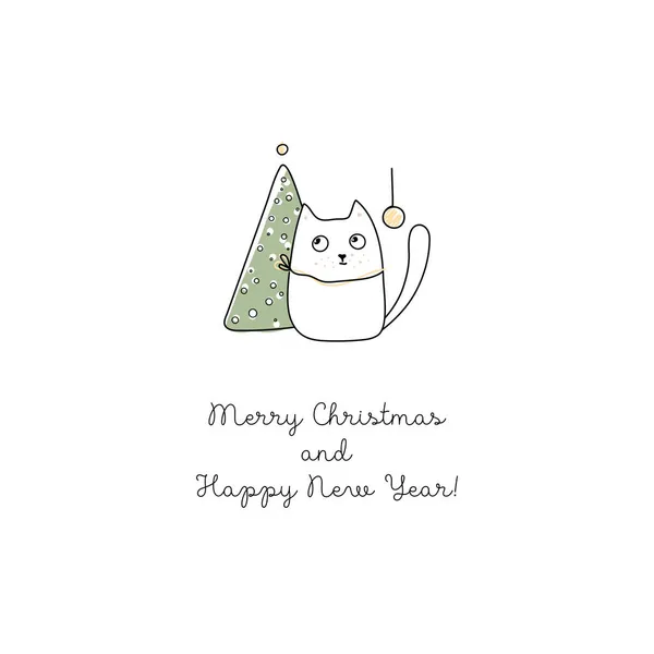 Noel Kartı Komik Kedi Karalama Vektör Çizimi Noel Ağacı — Stok Vektör