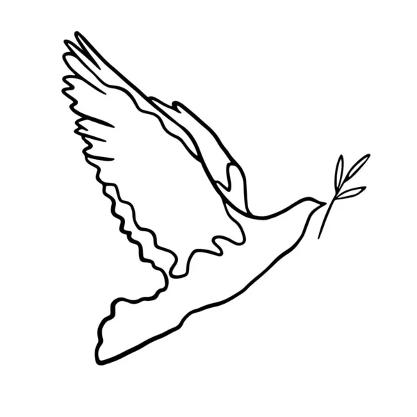 Peace Concept Vector Illustration Flying Bird Olive Branch Line Art — 스톡 벡터