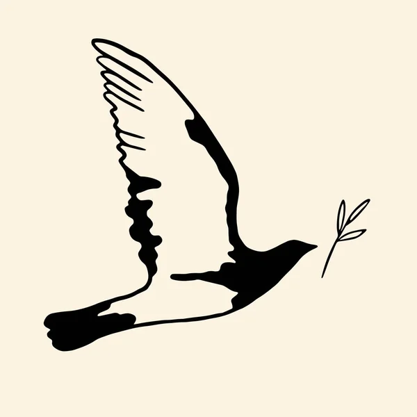 Peace Concept Vector Illustration Flying Bird Olive Branch Line Art — Vettoriale Stock