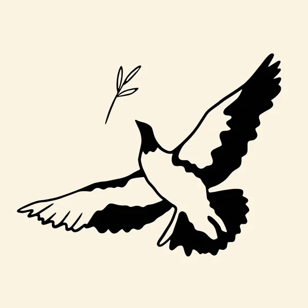 Ilustracja Wektora Pokoju Latający Ptak Sztuką Gałązki Oliwnej Gołąb Pokoju — Wektor stockowy