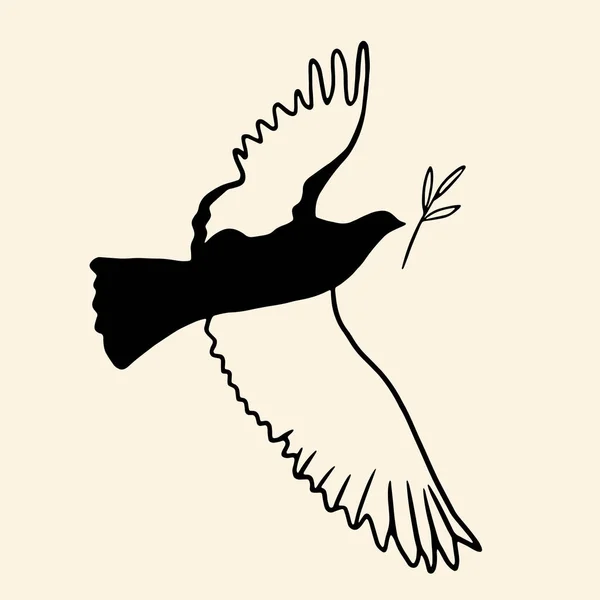 Ilustracja Wektora Pokoju Latający Ptak Gałązką Oliwną — Wektor stockowy