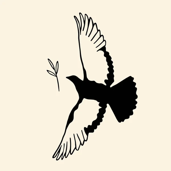 Peace Concept Vector Illustration Flying Bird Olive Branch Doodle Dove — Vettoriale Stock