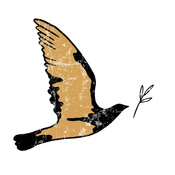 Peace Concept Vector Illustration Flying Bird Olive Branch Doodle Dove — ストックベクタ