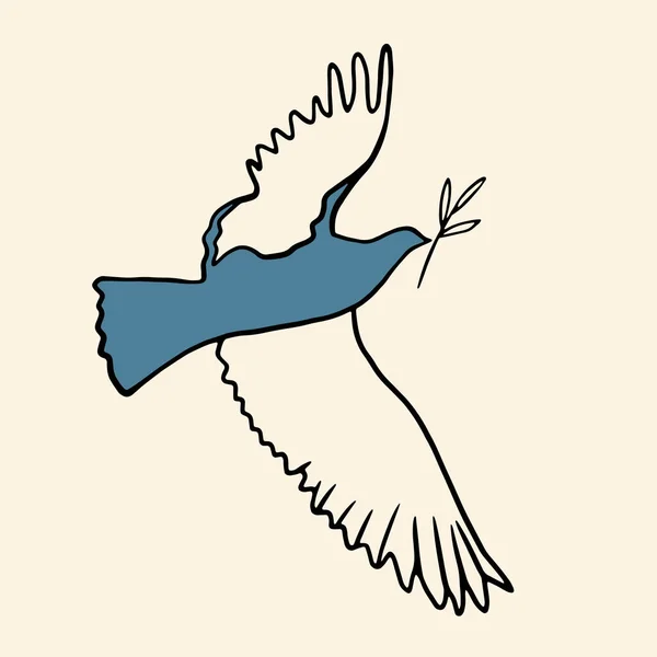 Peace Concept Vector Illustration Flying Bird Olive Branch Line Art — Wektor stockowy