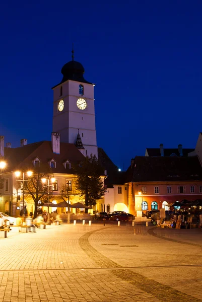 Sibiu - nacht weergave — Stockfoto