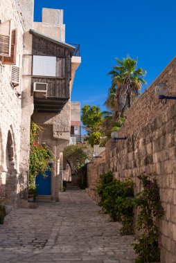 dar bir sokakta bulunan tarihi jaffa, İsrail