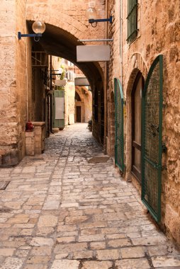 dar bir sokakta bulunan tarihi jaffa, İsrail