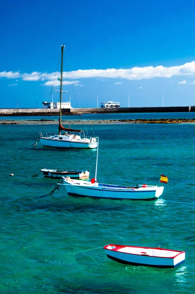 Fisher boats in laguna Charco de San Gines, Arrecife — Stock Photo, Image