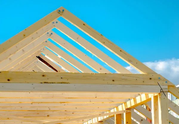 Detail des Dachstuhls im Bau Stockbild