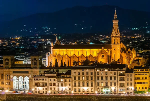 Santa croce θέα τη νύχτα, Φλωρεντία — Φωτογραφία Αρχείου