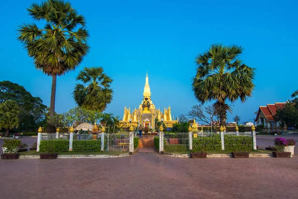 Król Setthatirat posąg i pha że luang stupa — Zdjęcie stockowe