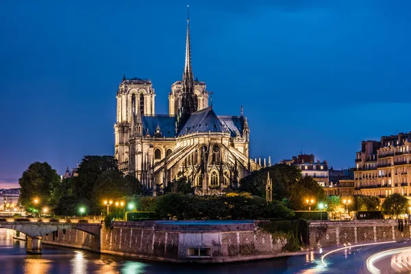 Notre dame de paris katedry nocny widok — Zdjęcie stockowe