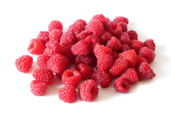 Pile of fresh, juicy raspberries isolated on white background — Stock Photo, Image