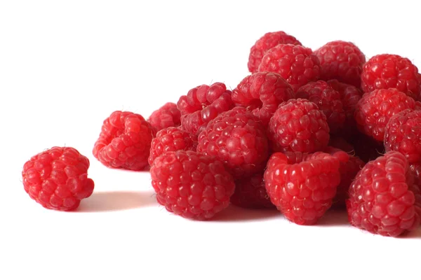 Fresh, juicy raspberries isolated on white background — Stock Photo, Image
