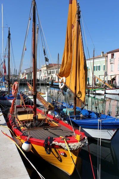 Cesenatico harbor, antique fishing sailing boats, Italy — Stock Photo, Image